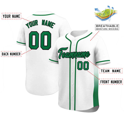 Custom White Kelly Green Personalized Gradient Side Design Authentic Baseball Jersey