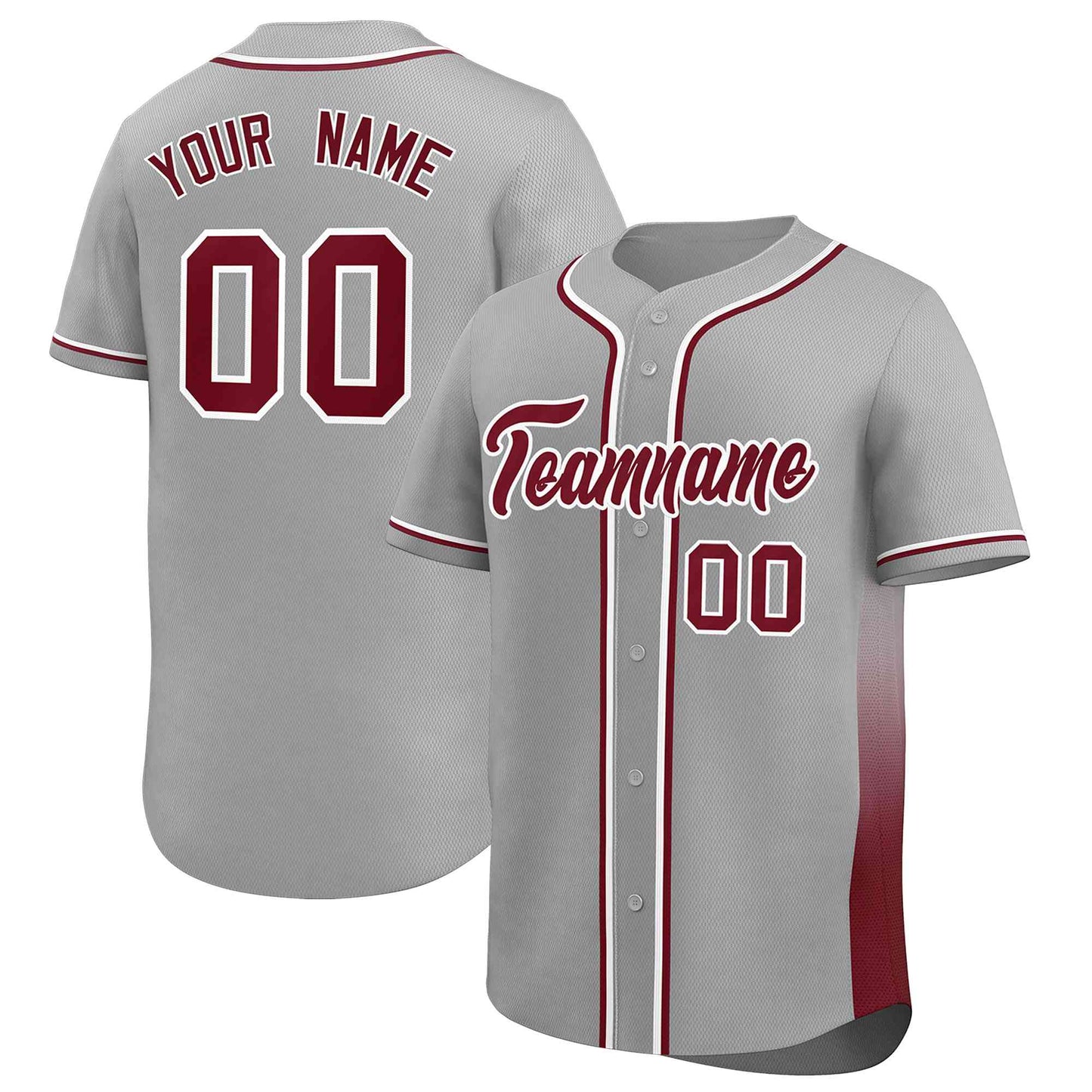 Custom Gray Crimson Personalized Gradient Side Design Authentic Baseball Jersey