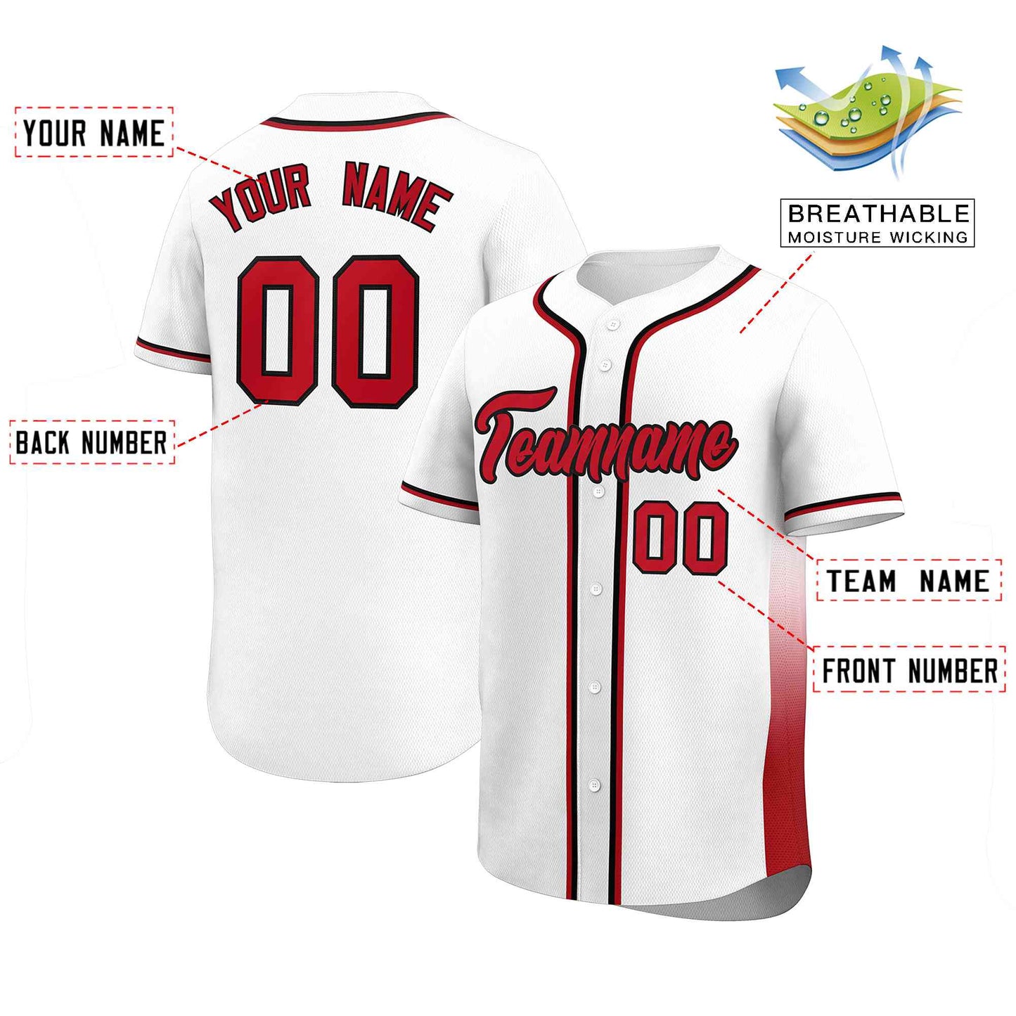 Custom White Red Personalized Gradient Side Design Authentic Baseball Jersey