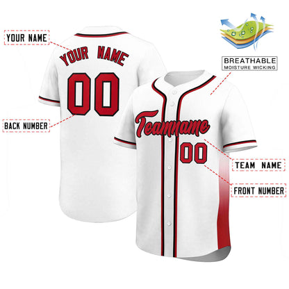 Custom White Red Personalized Gradient Side Design Authentic Baseball Jersey