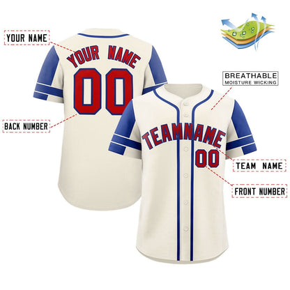 Custom Cream Royal Personalized Raglan Sleeves Authentic Baseball Jersey