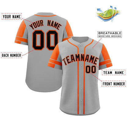 Custom Gray Orange Personalized Raglan Sleeves Authentic Baseball Jersey