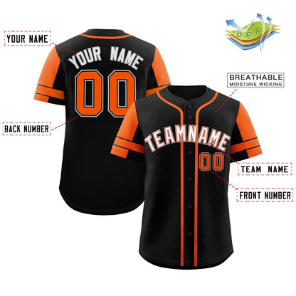 Custom Black Orange Personalized Raglan Sleeves Authentic Baseball Jersey