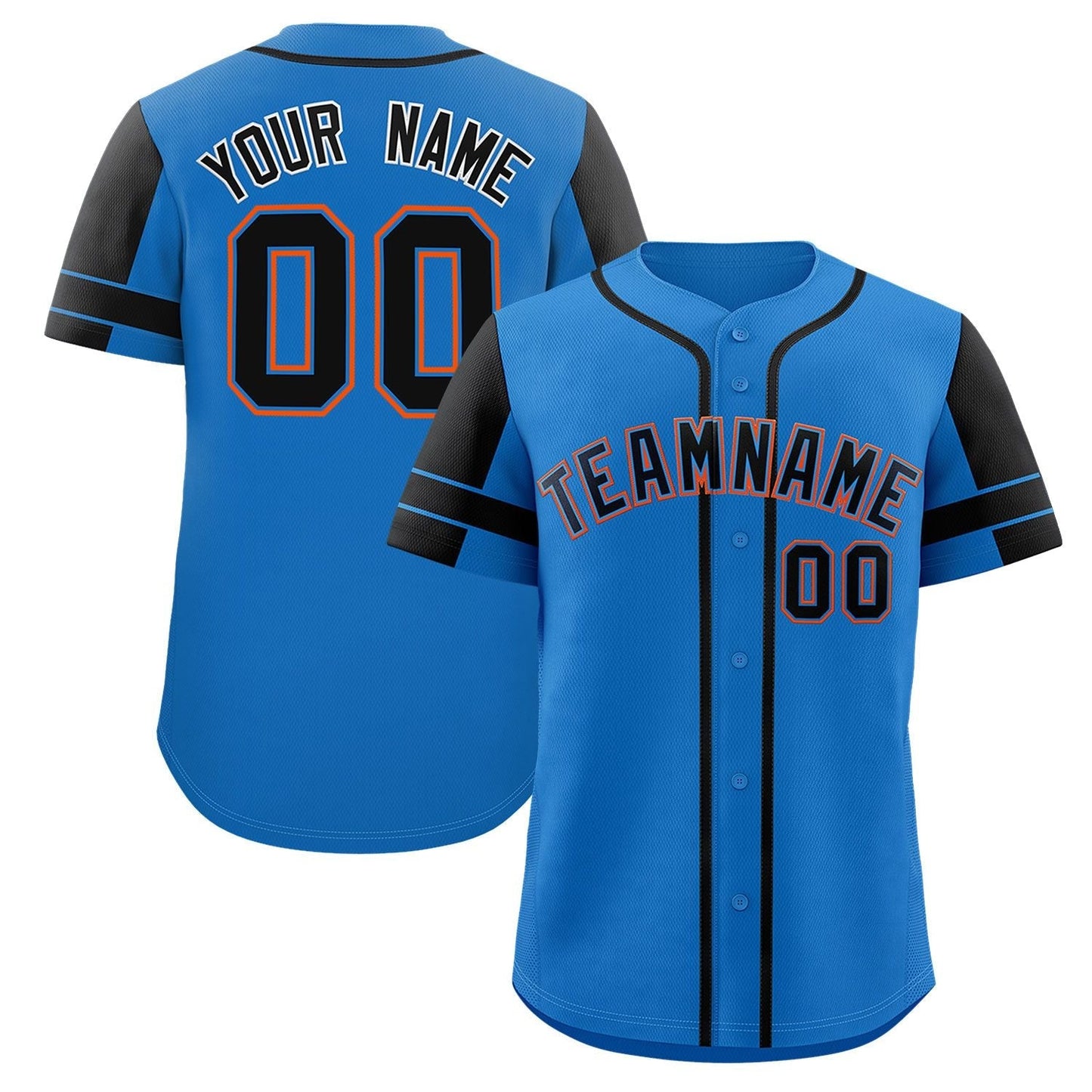 Custom Powder Blue Black Personalized Raglan Sleeves Authentic Baseball Jersey