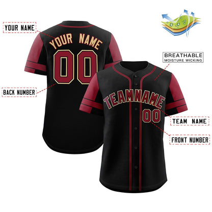 Custom Black Crimson Personalized Raglan Sleeves Authentic Baseball Jersey