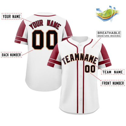 Custom White Crimson Personalized Raglan Sleeves Authentic Baseball Jersey