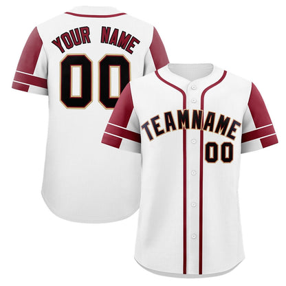 Custom White Crimson Personalized Raglan Sleeves Authentic Baseball Jersey