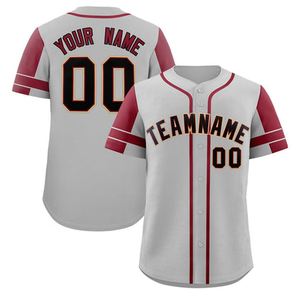 Custom Gray Crimson Personalized Raglan Sleeves Authentic Baseball Jersey