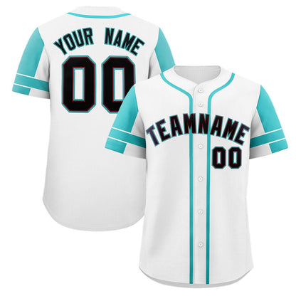 Custom White Aqua Personalized Raglan Sleeves Authentic Baseball Jersey