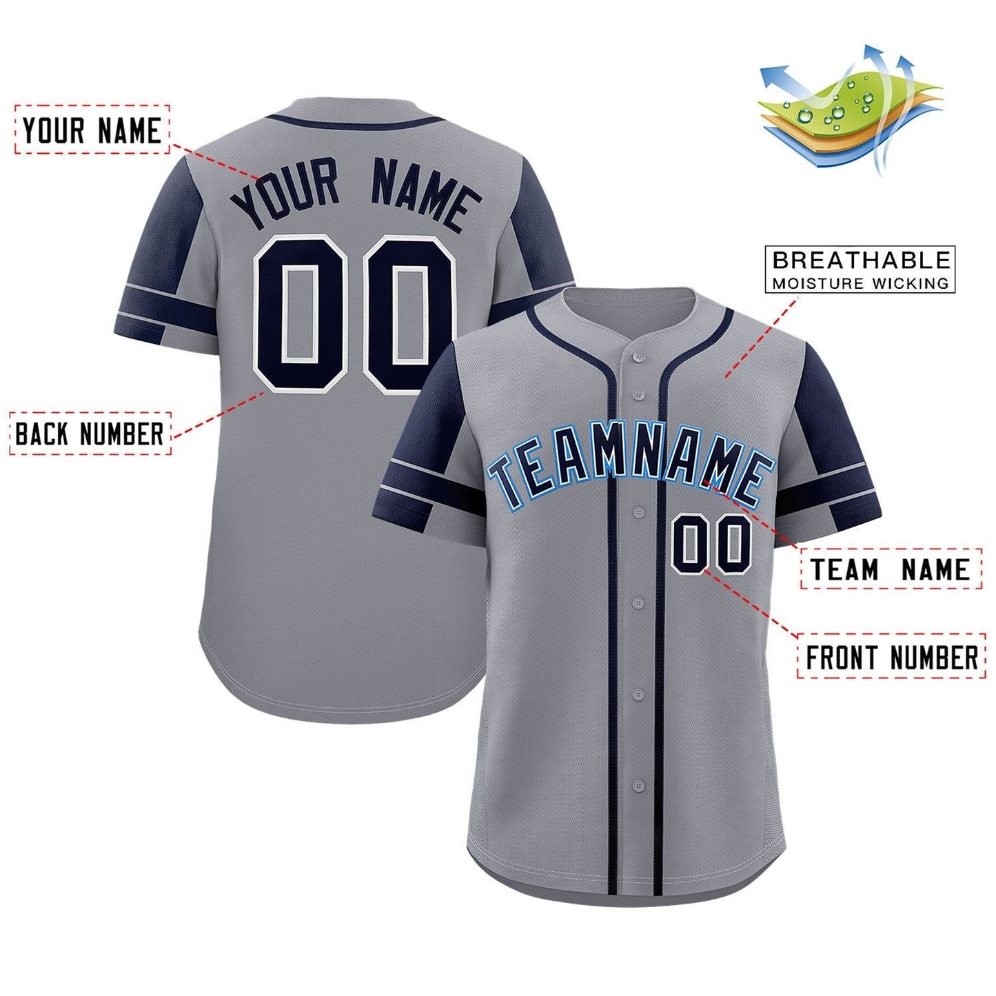 Custom Gray Navy Personalized Raglan Sleeves Authentic Baseball Jersey