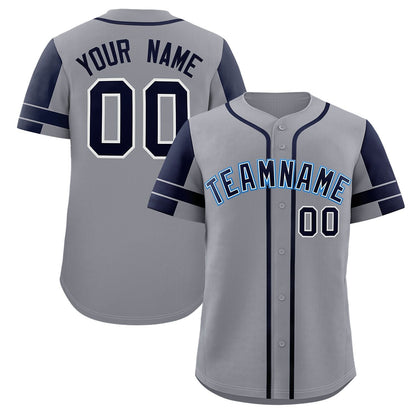 Custom Gray Navy Personalized Raglan Sleeves Authentic Baseball Jersey