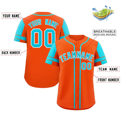 Custom Orange Aqua Personalized Raglan Sleeves Authentic Baseball Jersey