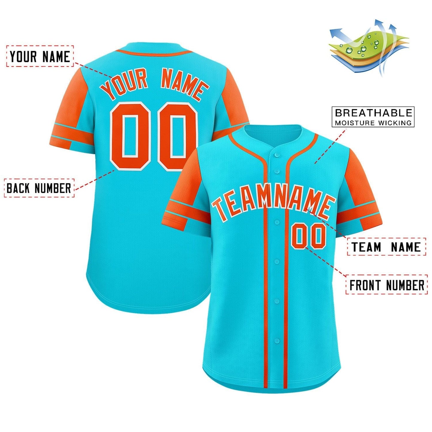 Custom Aqua Orange Personalized Raglan Sleeves Authentic Baseball Jersey