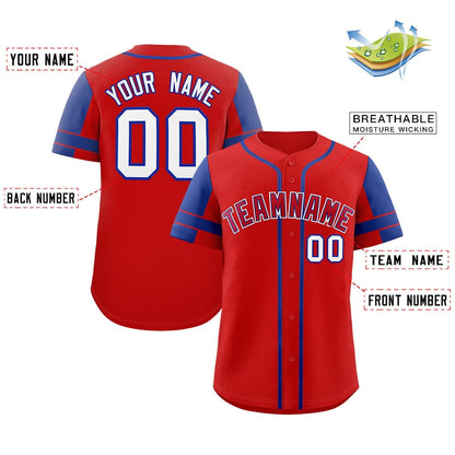 Custom Red Royal Personalized Raglan Sleeves Authentic Baseball Jersey