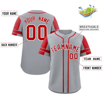 Custom Gray Red Personalized Raglan Sleeves Authentic Baseball Jersey