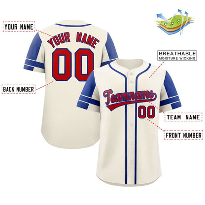 Custom Cream Royal Personalized Raglan Sleeves Authentic Baseball Jersey