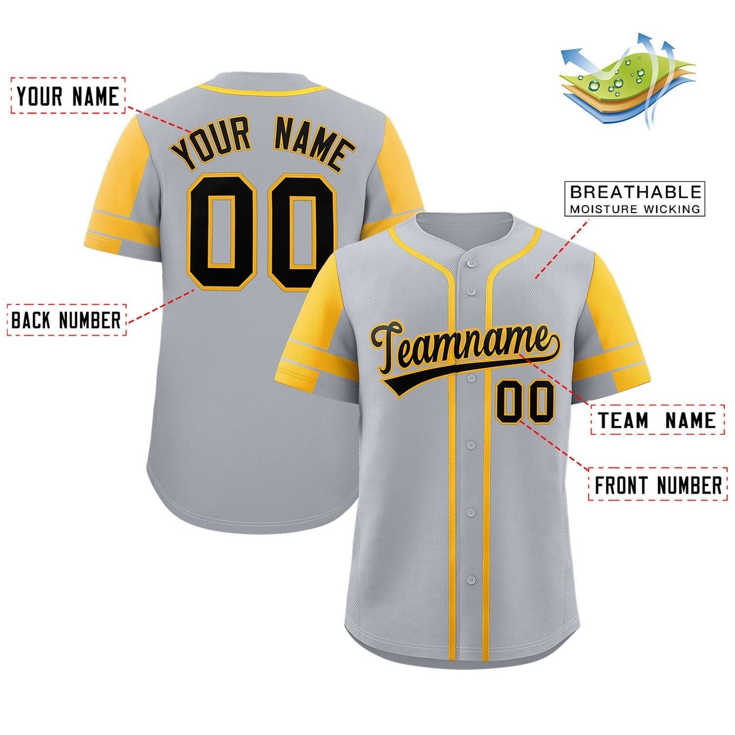 Custom Gray Yellow Personalized Raglan Sleeves Authentic Baseball Jersey