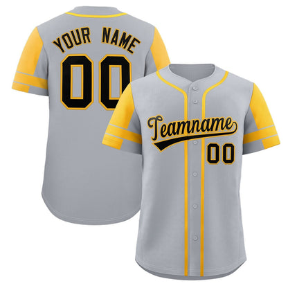 Custom Gray Yellow Personalized Raglan Sleeves Authentic Baseball Jersey