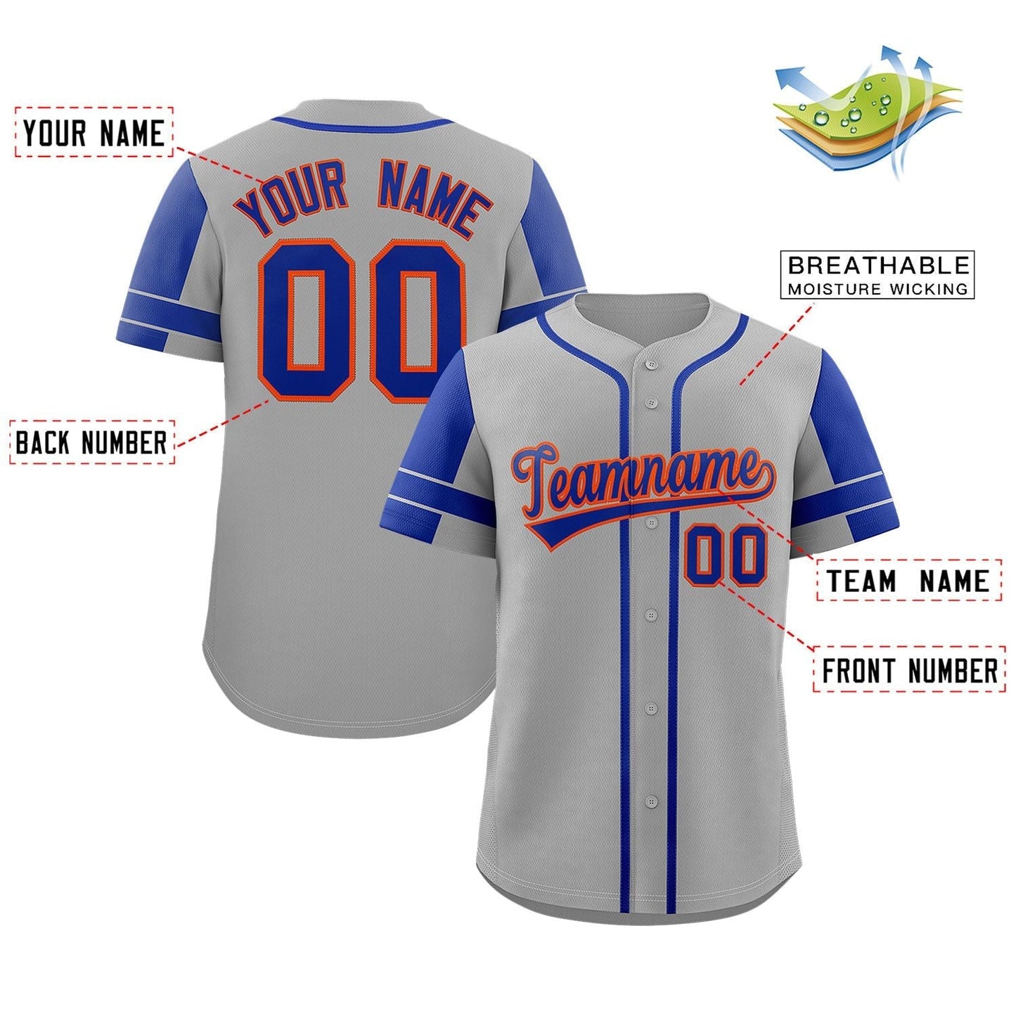 Custom Gray Royal Personalized Raglan Sleeves Authentic Baseball Jersey