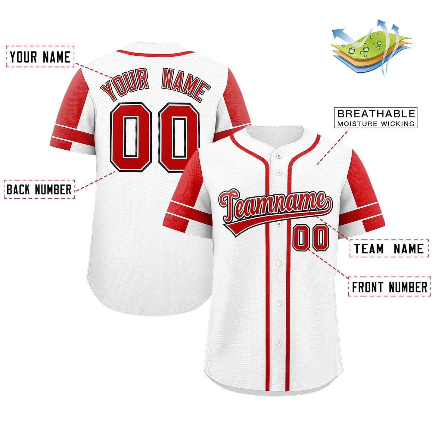 Custom White Red Personalized Raglan Sleeves Authentic Baseball Jersey