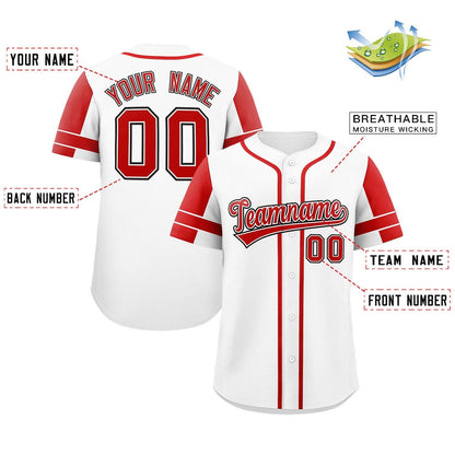 Custom White Red Personalized Raglan Sleeves Authentic Baseball Jersey