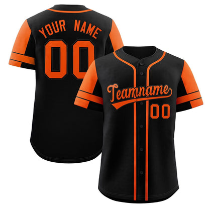 Custom Black Orange Personalized Raglan Sleeves Authentic Baseball Jersey