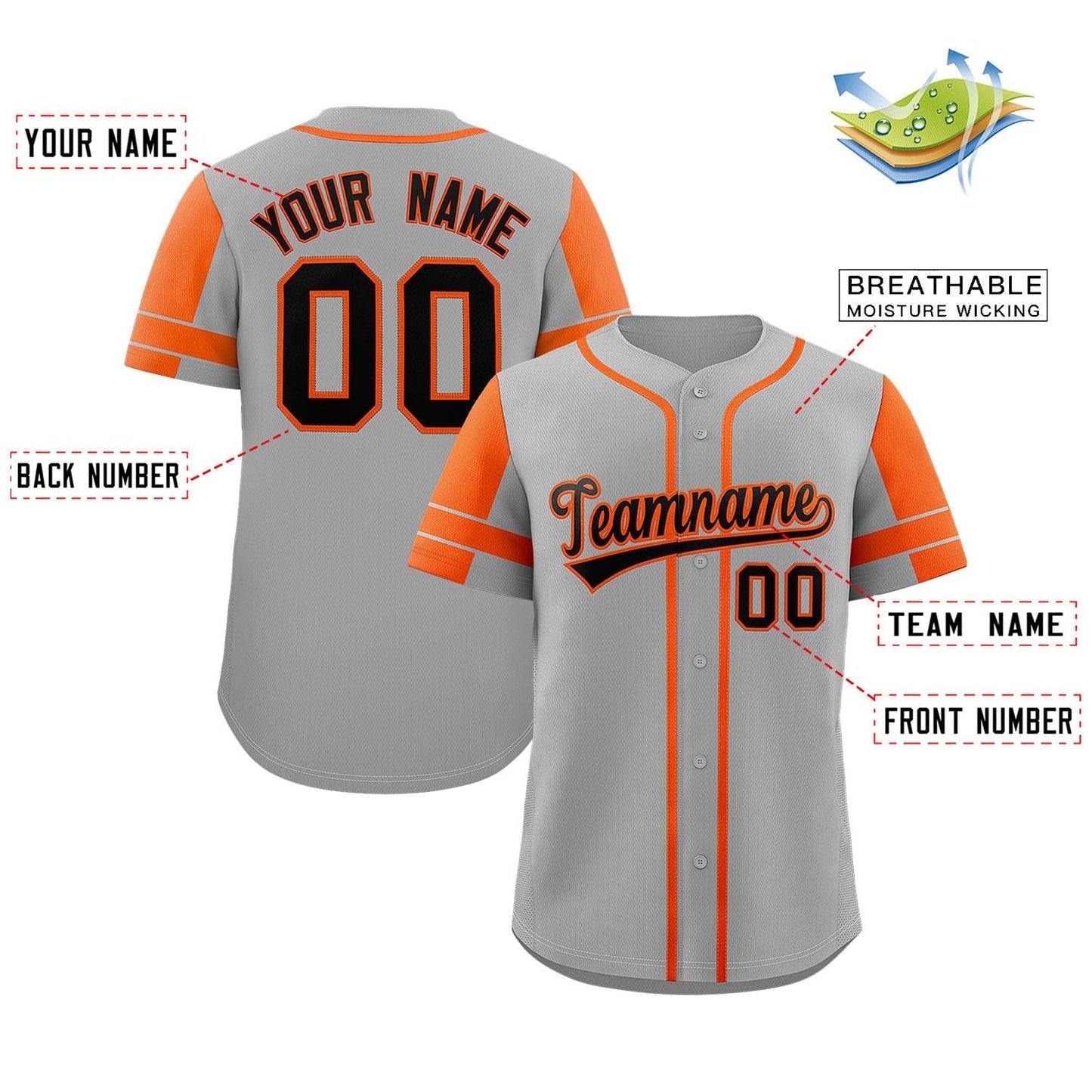 Custom Gray Orange Personalized Raglan Sleeves Authentic Baseball Jersey