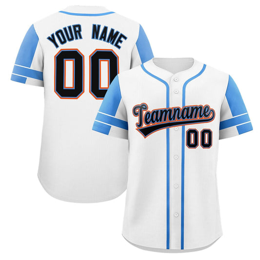 Custom White Powder Blue Personalized Raglan Sleeves Authentic Baseball Jersey