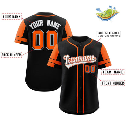 Custom Black Orange Personalized Raglan Sleeves Authentic Baseball Jersey