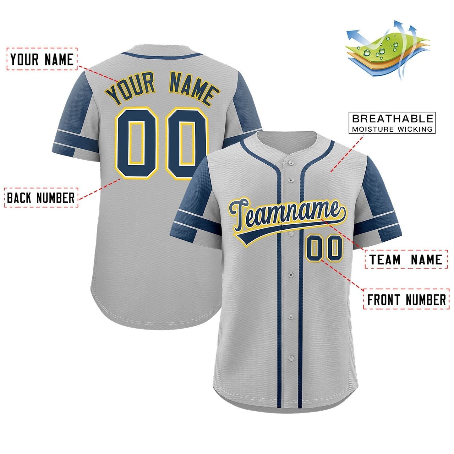 Custom Gray Navy Personalized Raglan Sleeves Authentic Baseball Jersey