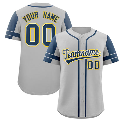 Custom Gray Navy Personalized Raglan Sleeves Authentic Baseball Jersey