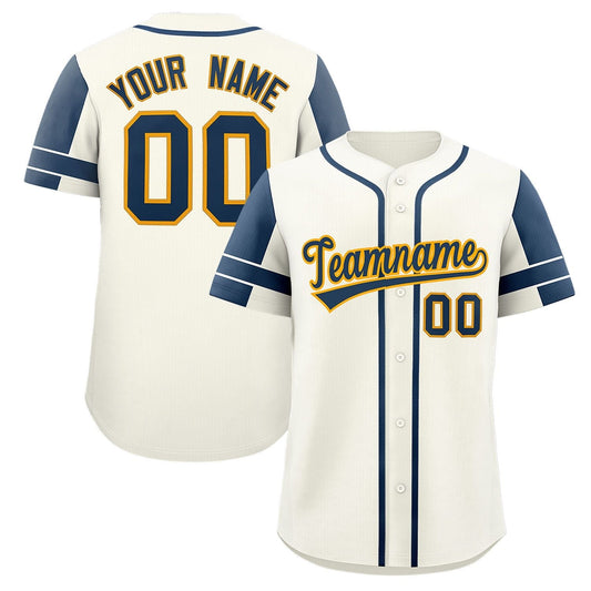 Custom Cream Navy Personalized Raglan Sleeves Authentic Baseball Jersey