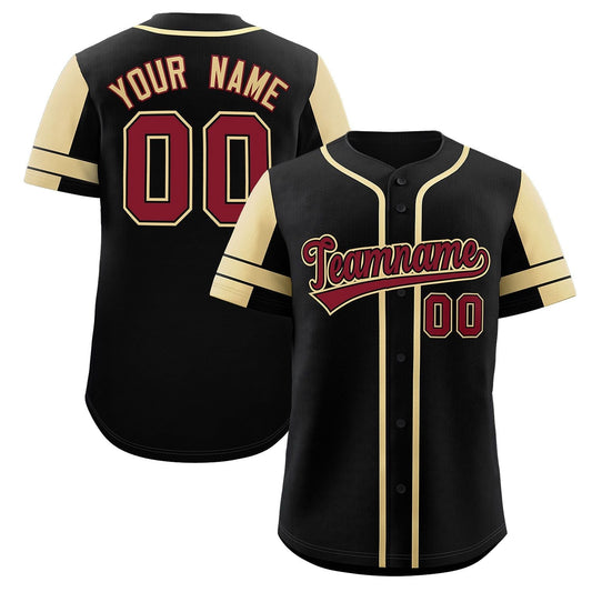 Custom Black Khaki Personalized Raglan Sleeves Authentic Baseball Jersey