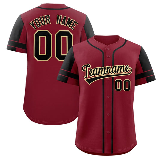 Custom Crimson Black Personalized Raglan Sleeves Authentic Baseball Jersey