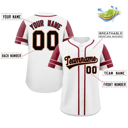 Custom White Crimson Personalized Raglan Sleeves Authentic Baseball Jersey