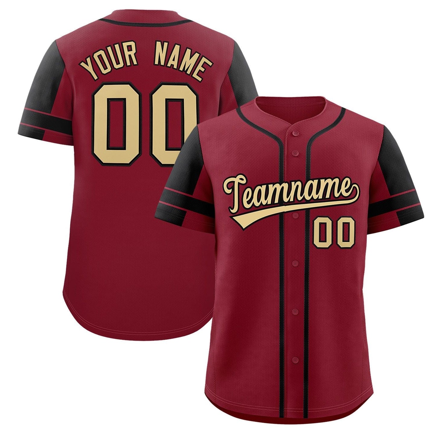 Custom Crimson Black Personalized Raglan Sleeves Authentic Baseball Jersey