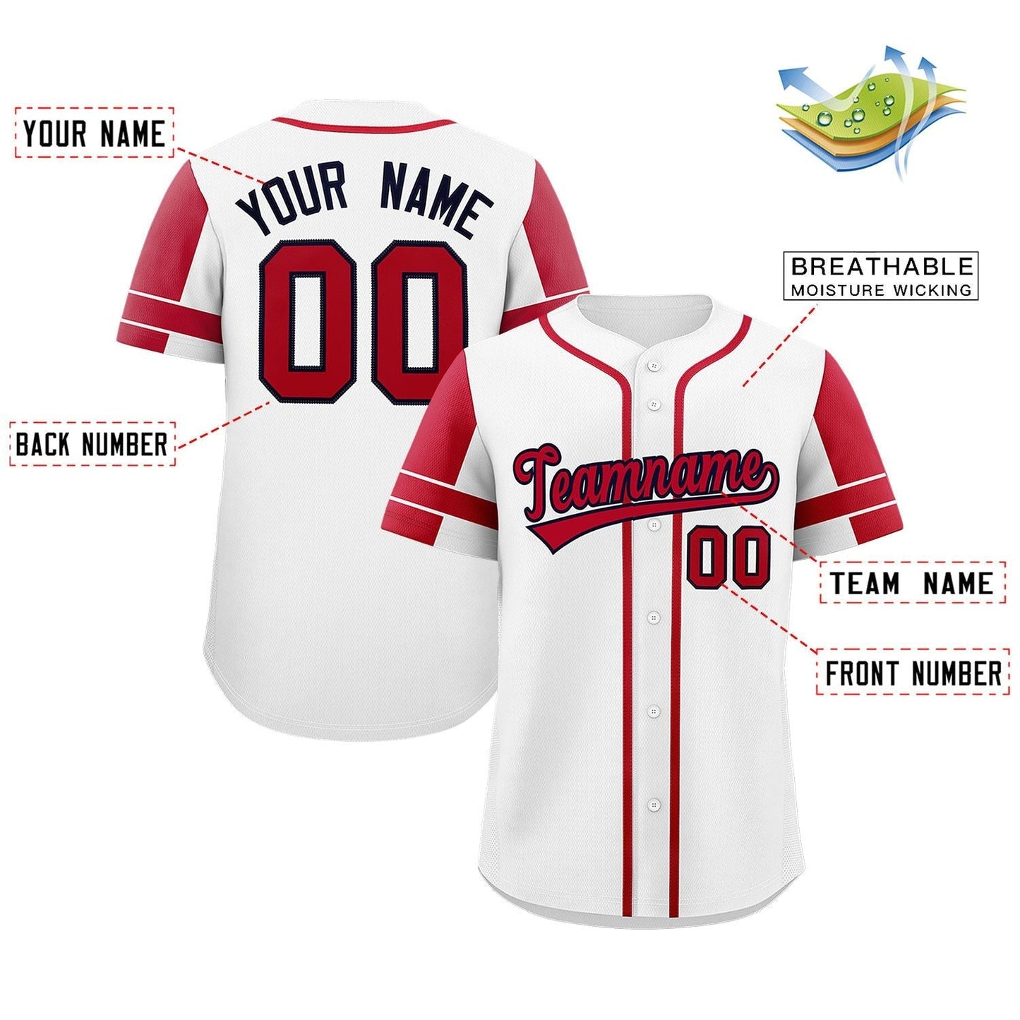 Custom White Red Personalized Raglan Sleeves Authentic Baseball Jersey