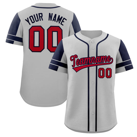 Custom Gray Navy Personalized Raglan Sleeves Authentic Baseball Jersey