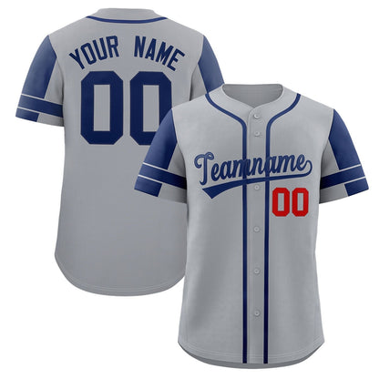 Custom Gray Navy Personalized Raglan Sleeves Authentic Baseball Jersey