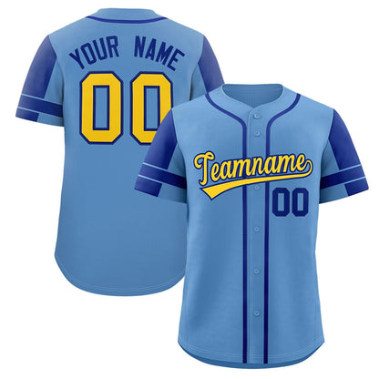 Custom Powder Blue Royal Personalized Raglan Sleeves Authentic Baseball Jersey