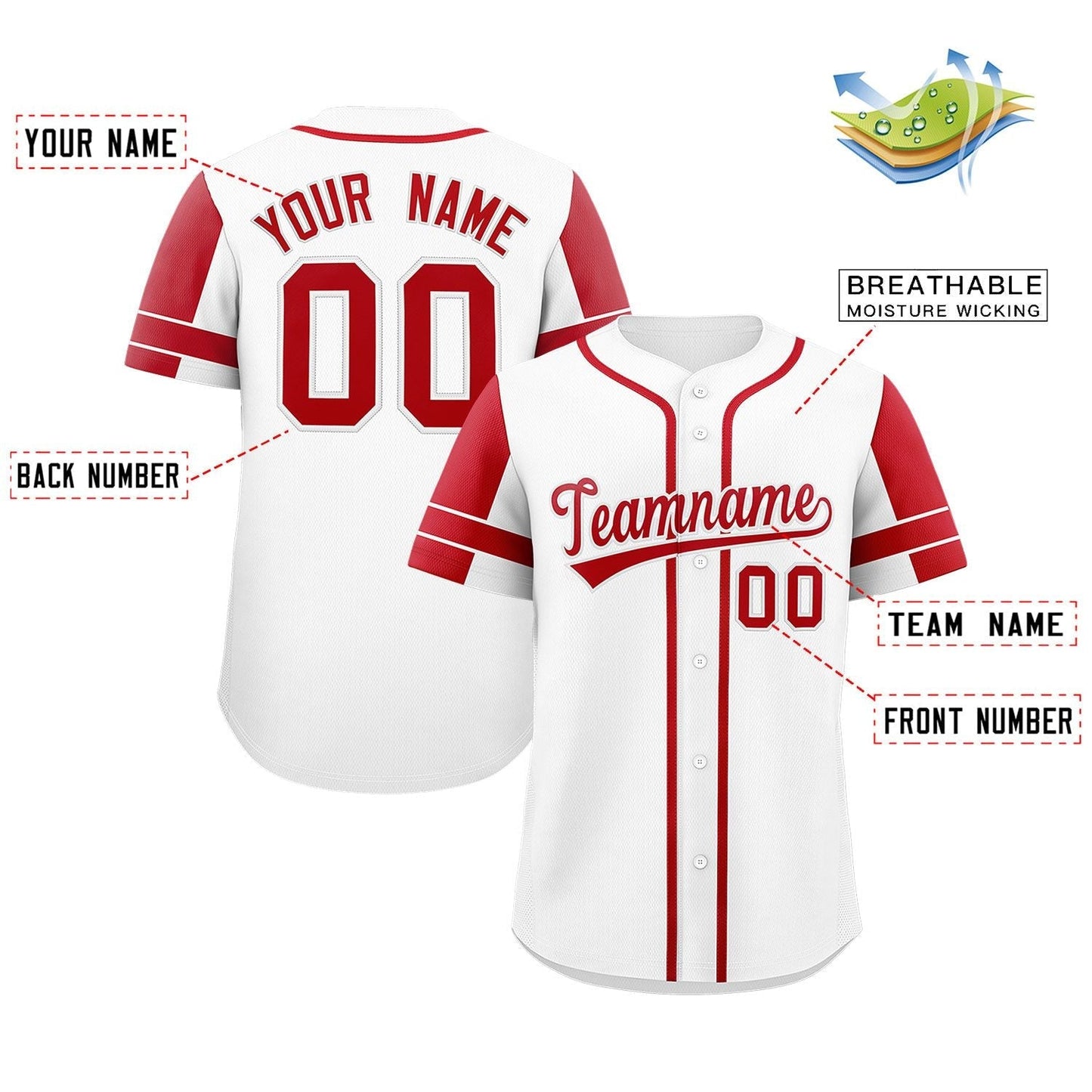 Custom White Red Personalized Raglan Sleeves Authentic Baseball Jersey