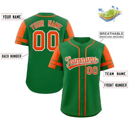 Custom Kelly Green Orange Personalized Raglan Sleeves Authentic Baseball Jersey