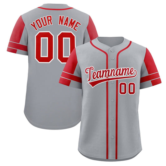 Custom Gray Red Personalized Raglan Sleeves Authentic Baseball Jersey