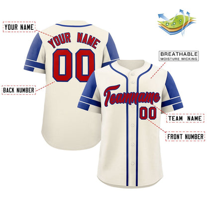 Custom Cream Royal Personalized Raglan Sleeves Authentic Baseball Jersey