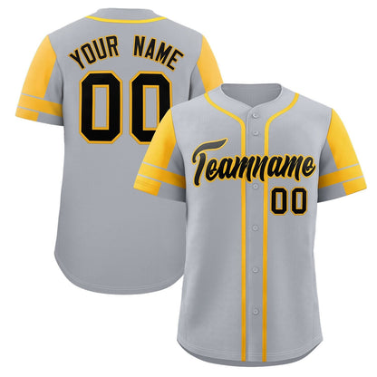 Custom Gray Yellow Personalized Raglan Sleeves Authentic Baseball Jersey