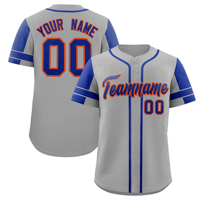 Custom Gray Royal Personalized Raglan Sleeves Authentic Baseball Jersey