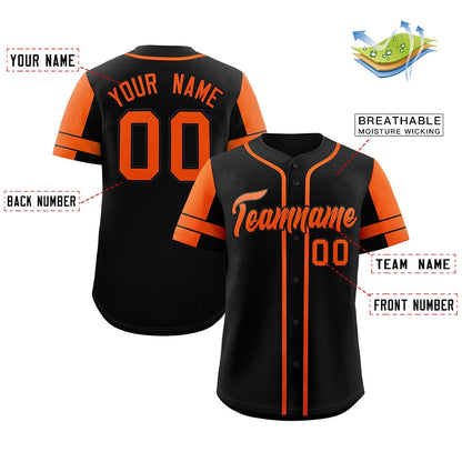 Custom Black Orange Personalized Raglan Sleeves Authentic Baseball Jersey