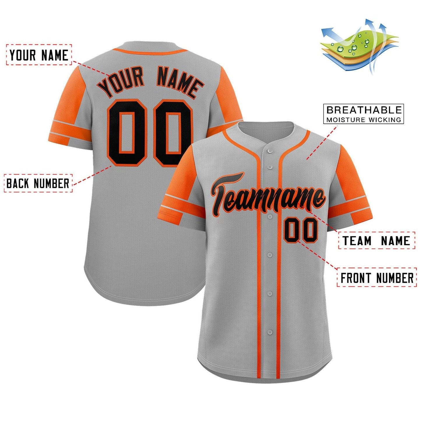 Custom Gray Orange Personalized Raglan Sleeves Authentic Baseball Jersey