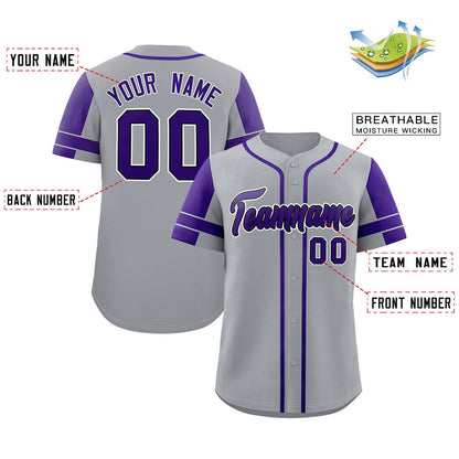 Custom Gray Purple Personalized Raglan Sleeves Authentic Baseball Jersey