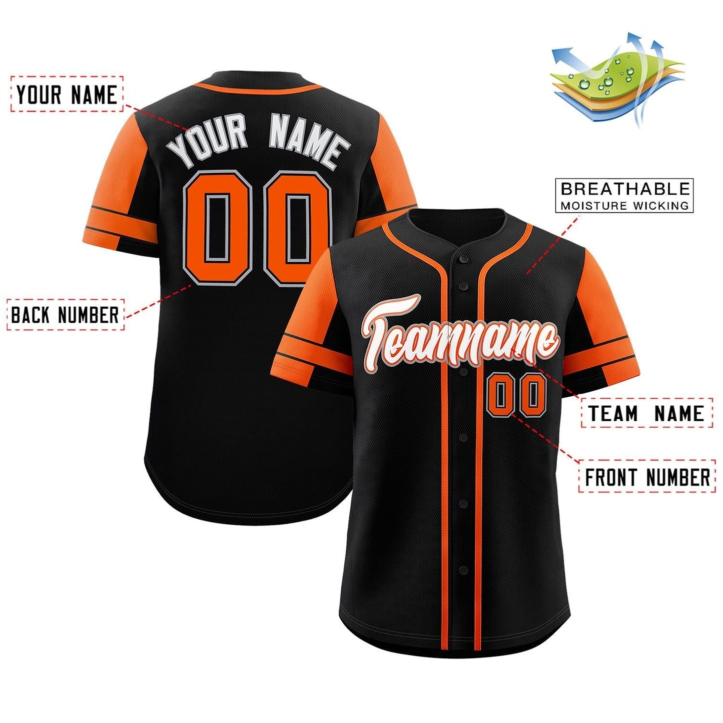 Custom Black Orange Personalized Raglan Sleeves Authentic Baseball Jersey